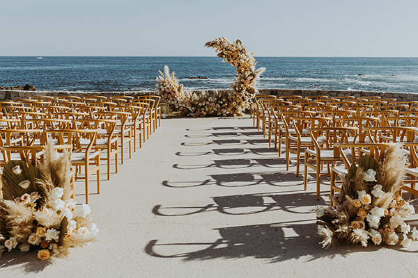 Fiesta Americana wedding setup in Cabo San Lucas — bride and groom Sea of Cortez view
